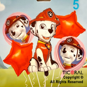 SET DE GLOBOS METALIZADO PAW PATROL BOMBERO 5 UNIDADES X 1